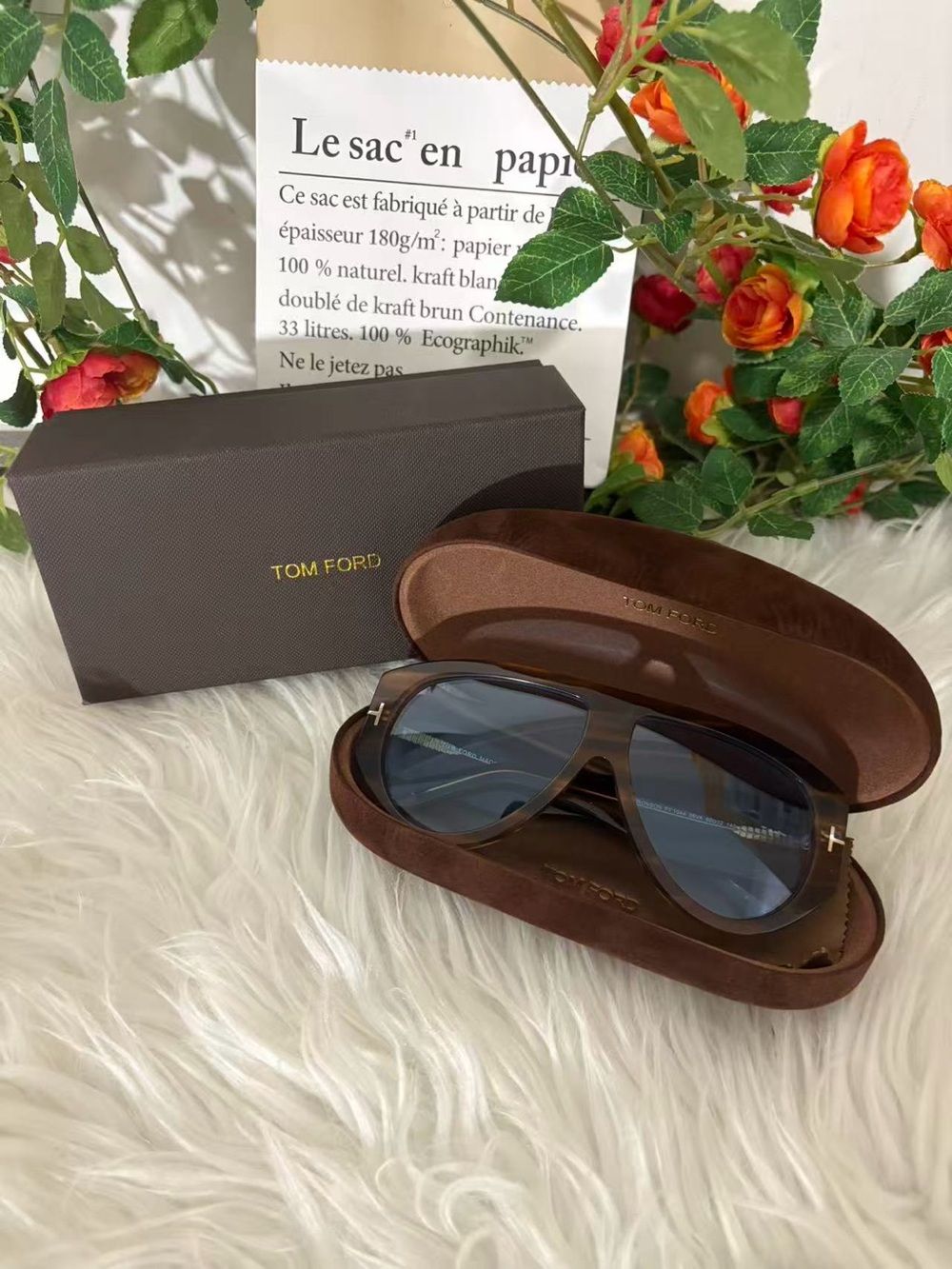 Tom Ford Brown Frame Sunglasses with Blue Lenses